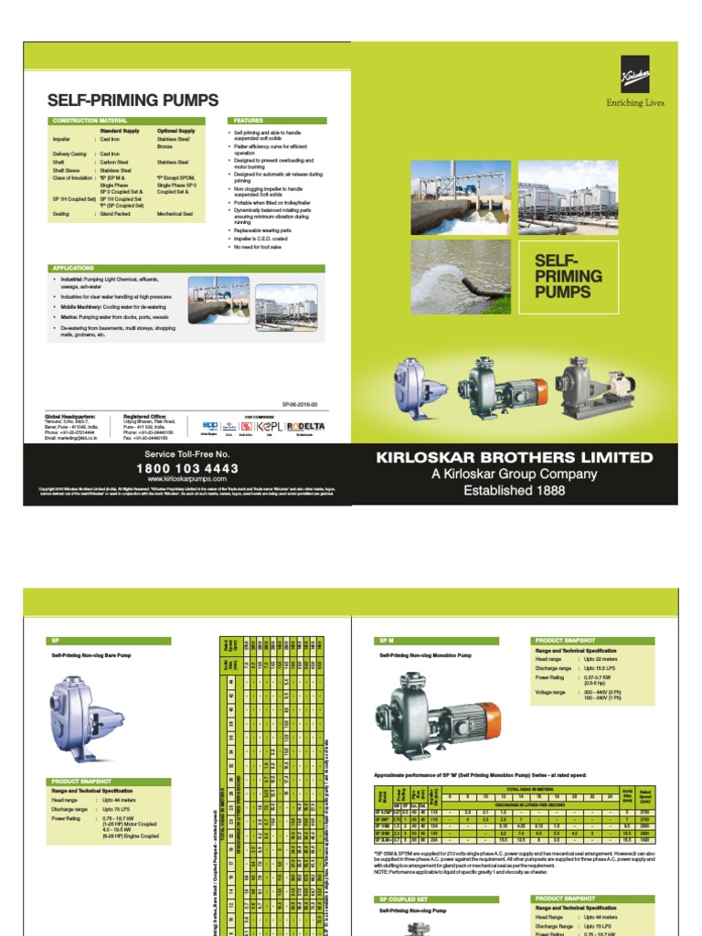 Self-Priming Pumps: Kirloskar Brothers Limited | PDF | Pump | Steel