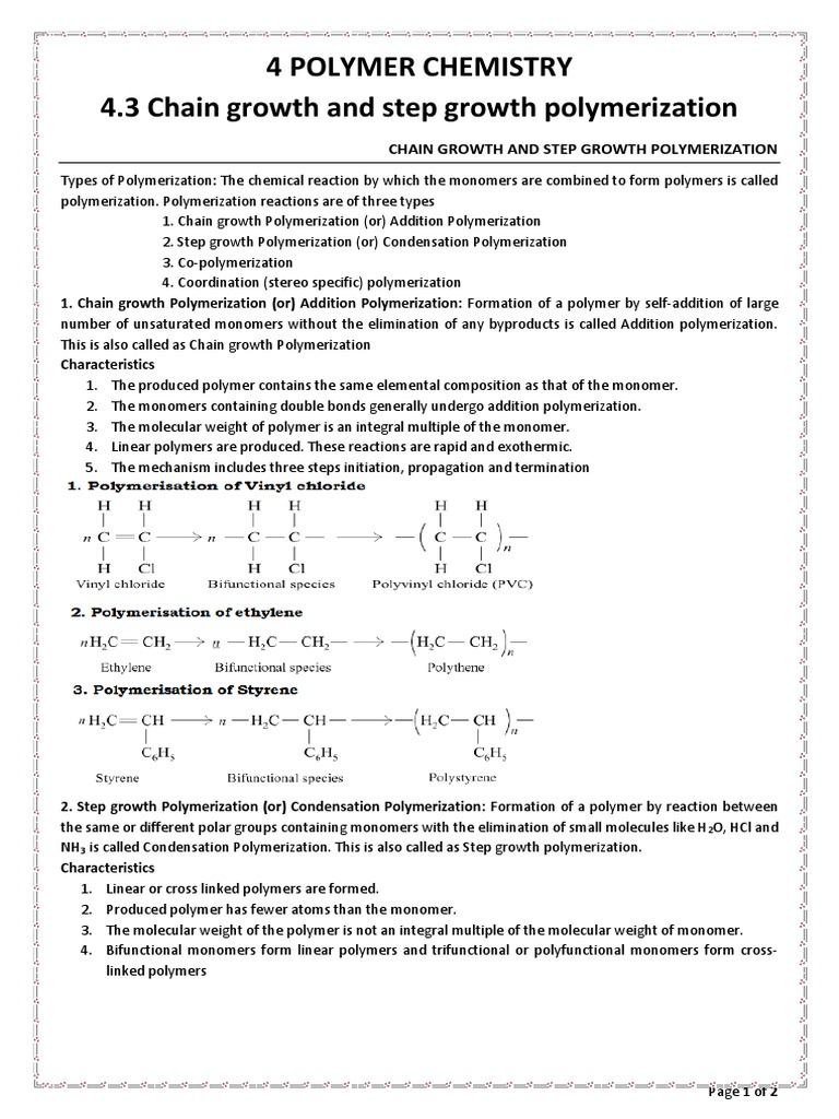 Chain vs Step Growth Polymerization | PDF