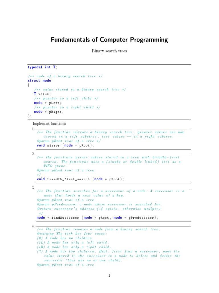 Binary Search Tree Functions Explained | PDF | Algorithms | Discrete ...