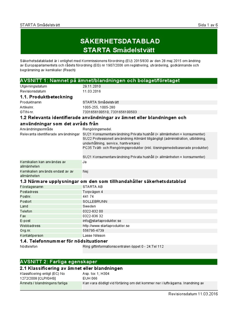 S kerhetsdatablad STARTA Sm delstv tt PDF