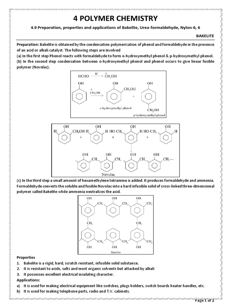 4.9 Preparation, Properties and Applications of Bakelite, Urea