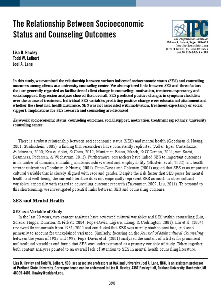 The Relationship Between Socioeconomic Status and Counseling Outcomes ...