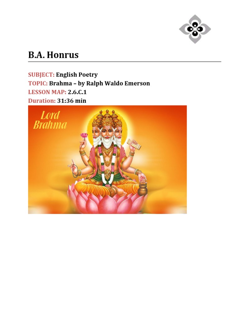 B.A. Honrus English Poetry Brahma by Ralph Waldo Emerson 2.6.C.1 31