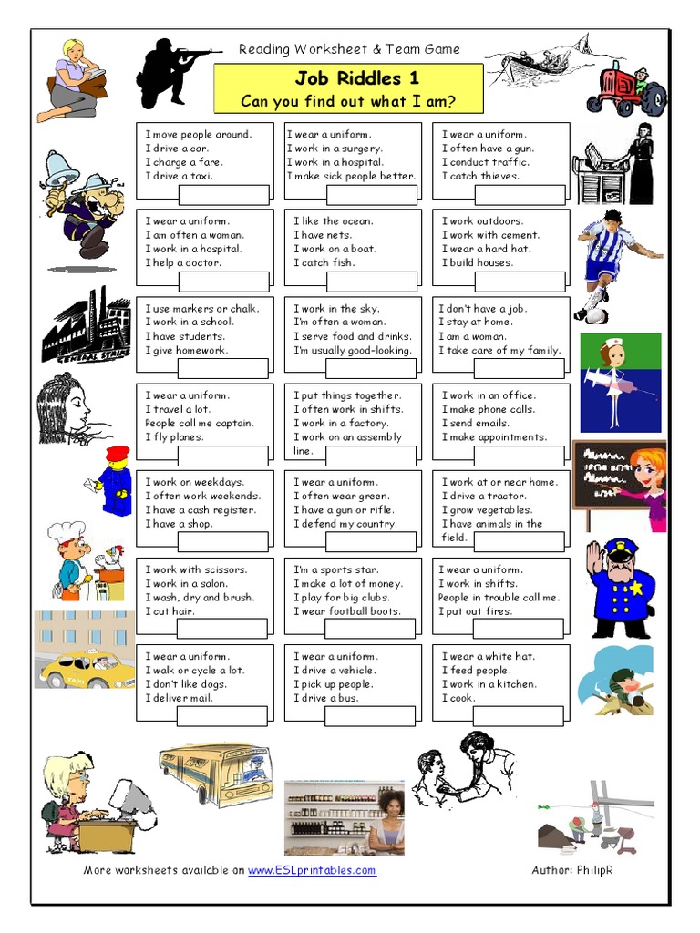 Job Riddles 1 Can You Find Out What I Am? PDF Nature Business