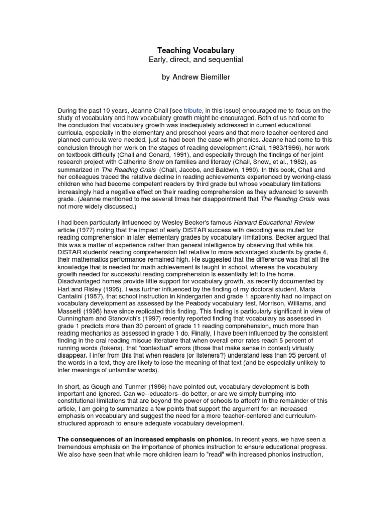 Enhancing Early Vocabulary Development | PDF | Vocabulary | Reading ...