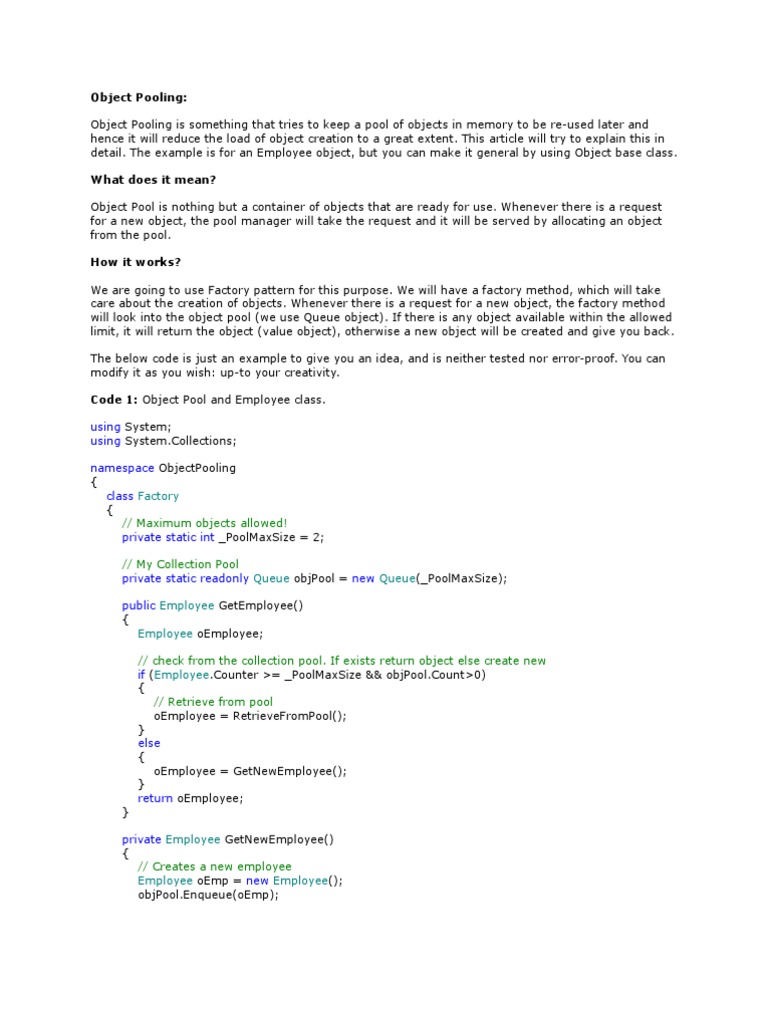 Object Pooling:: Using Using Namespace Class | PDF | Information ...