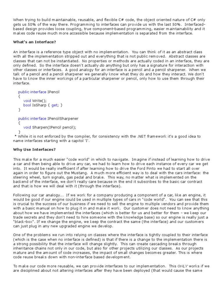 C# Interface Design for Code Reusability | PDF | Interface (Computing ...