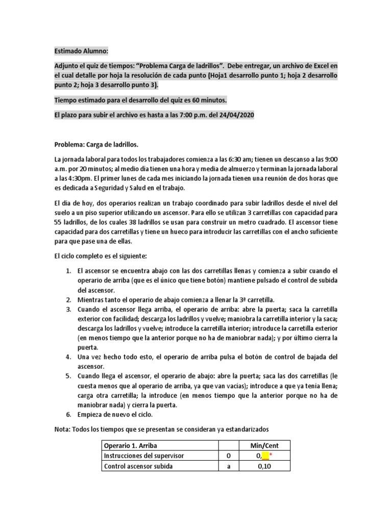 Quiz: Carga de Ladrillos y Tiempos | PDF | Ascensor | Transporte