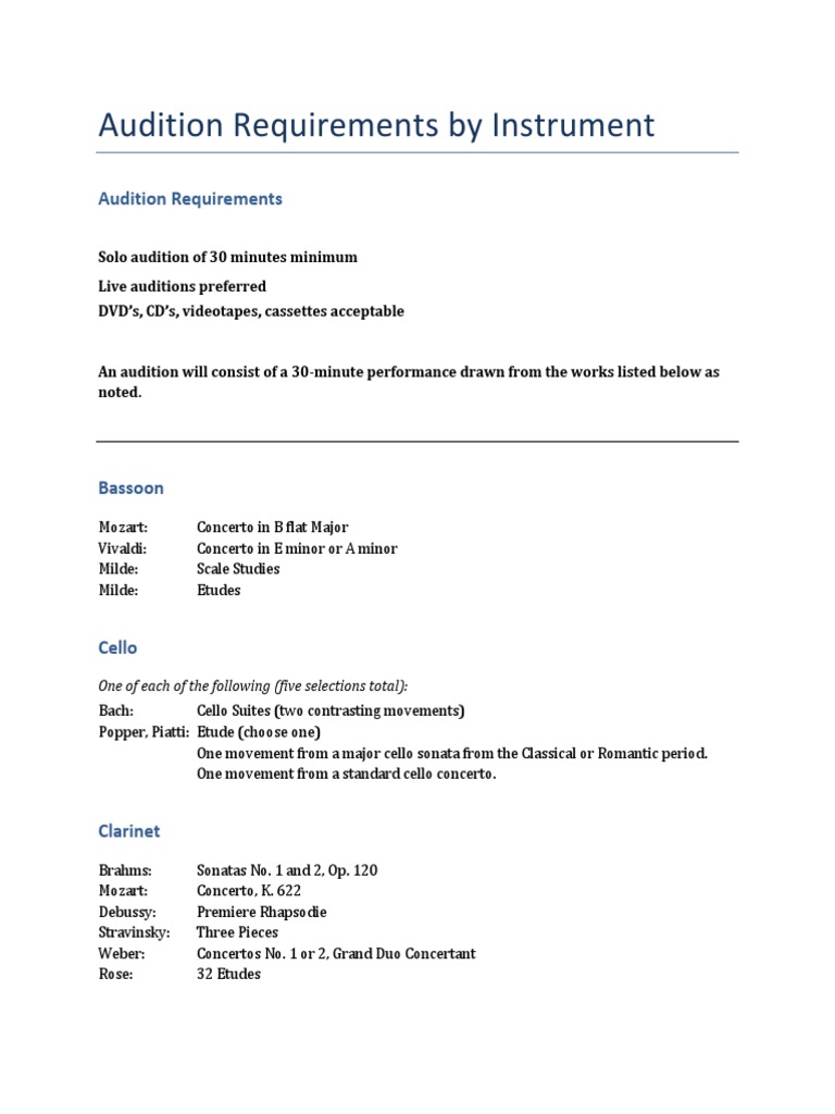 Instrument-Specific Audition Requirements | PDF | Concerto | Sonata