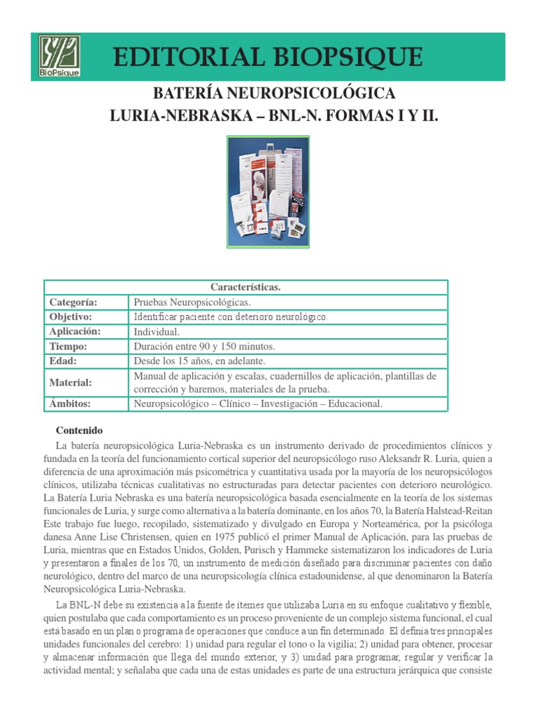 Batería Neuropsicológica Luria-Nebraska | PDF | Neuropsicología ...