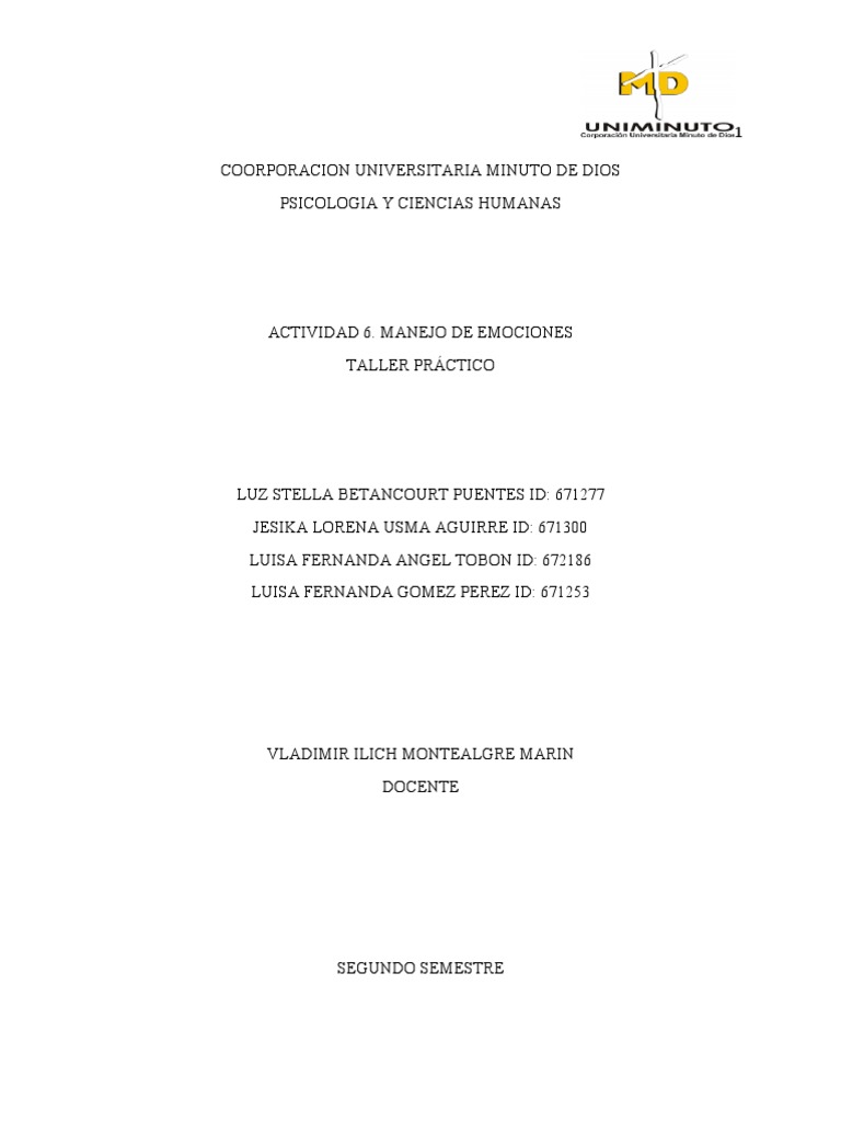 Actividad 6, Manejo de Emociones. Taller Practico | PDF | Las emociones ...