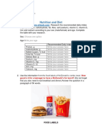 Nutrition and Diet Worksheet