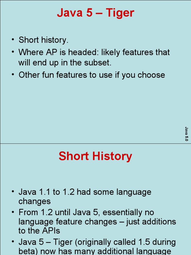 Java 5.0 Features and AP Adoption Insights | PDF | Java (Programming ...