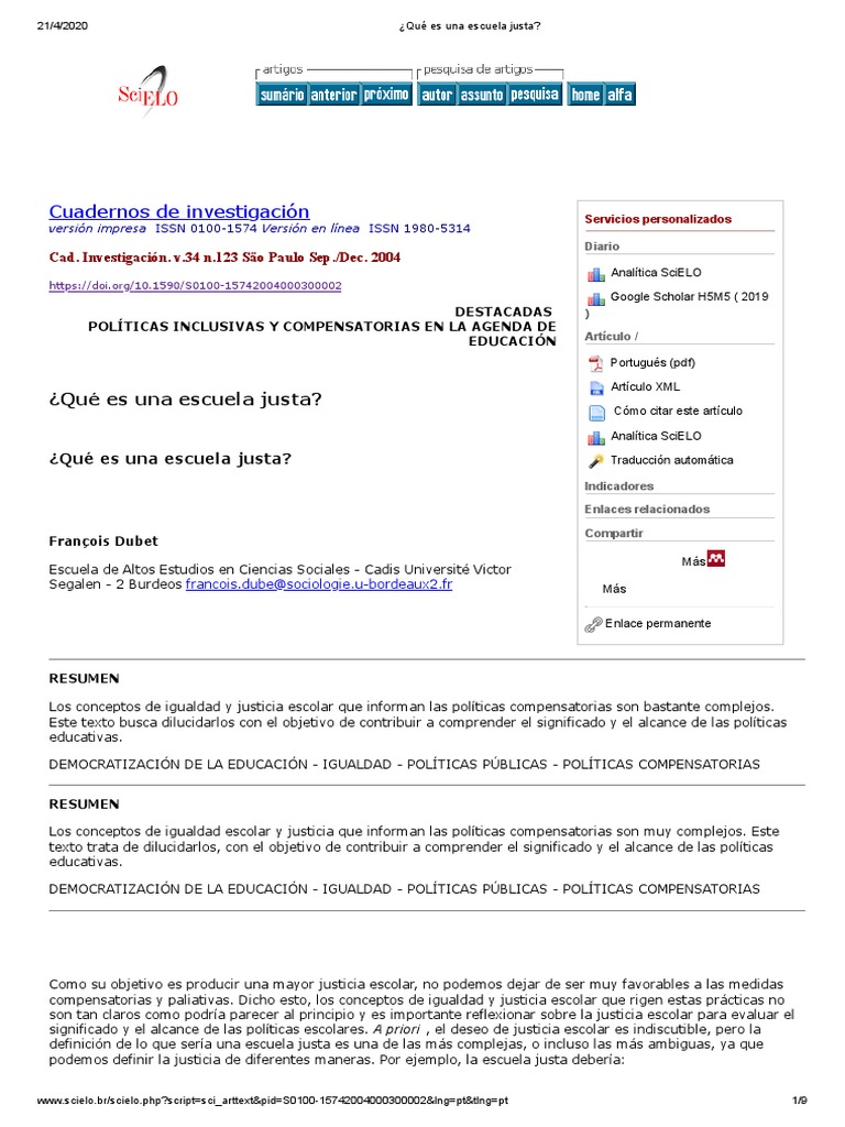 Dubet-¿Qué Es Una Escuela Justa | PDF | Desigualdad social ...