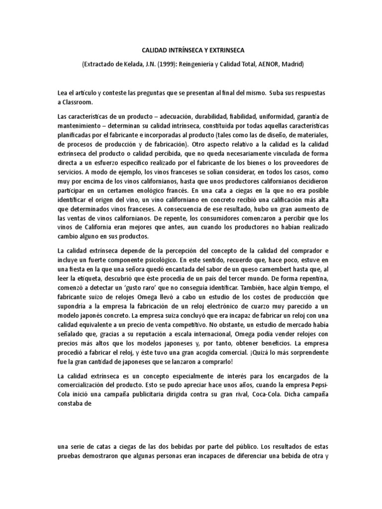 Atributos de Calidad Intrínseca y Extrínseca | PDF | Producto (Negocio ...