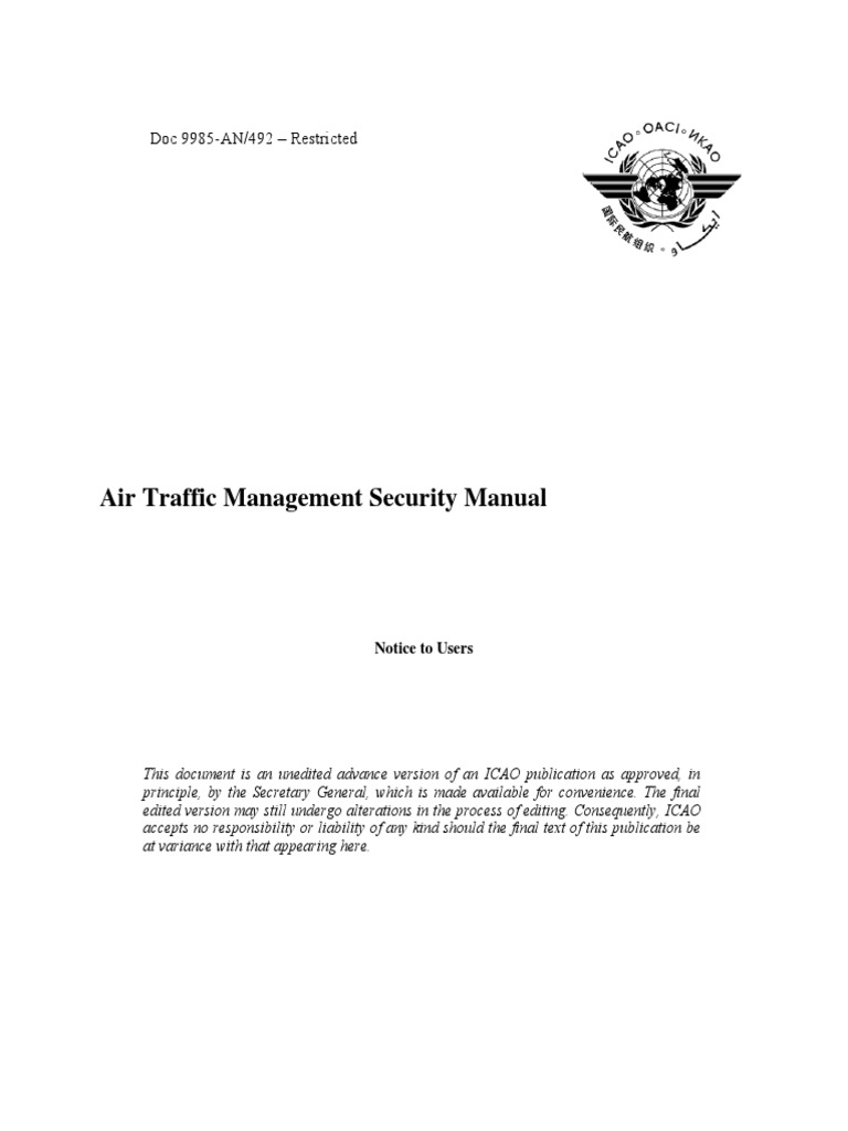 ICAO Air Traffic Management Security Manual | PDF | Airport Security ...
