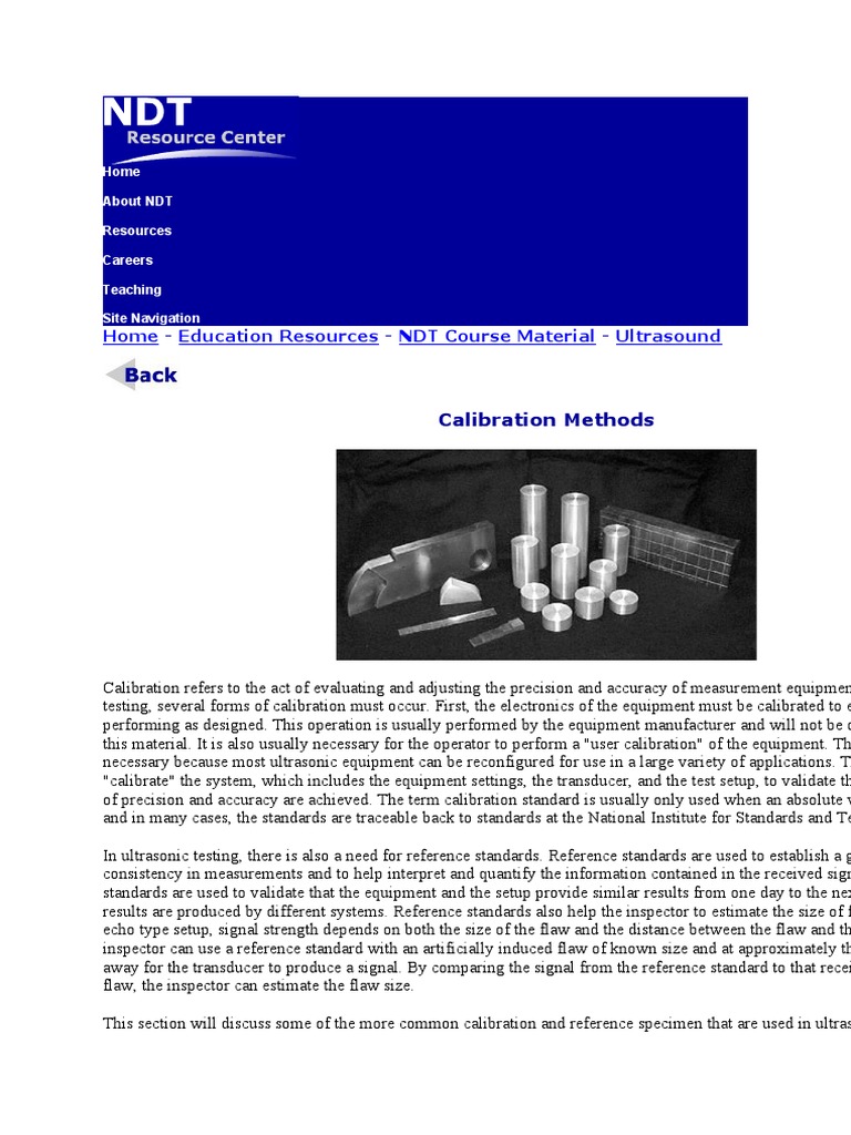 Home Education Resources NDT Course Material Ultrasound: Calibration ...