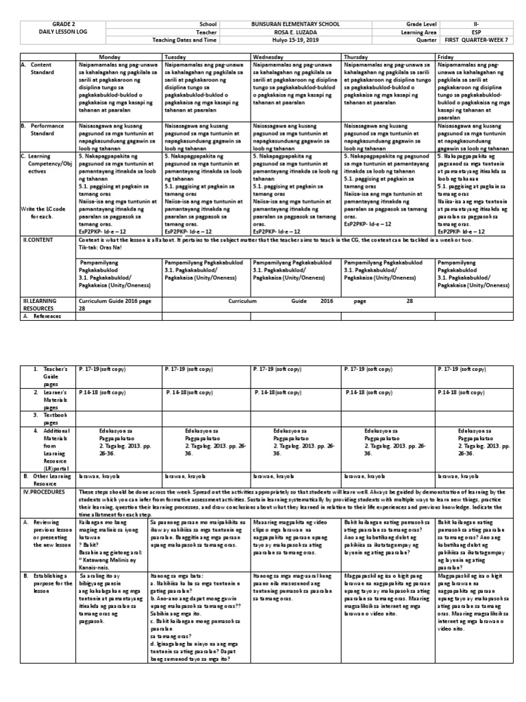 Esp DLL Quarter 1 Week 7 by Mpuhi@ | PDF