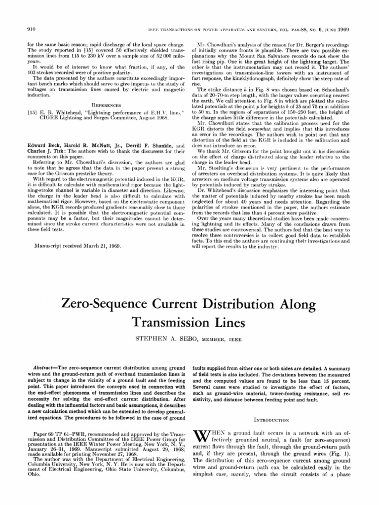ZeroSequence Current Distribution Along Transmission Lines PDF