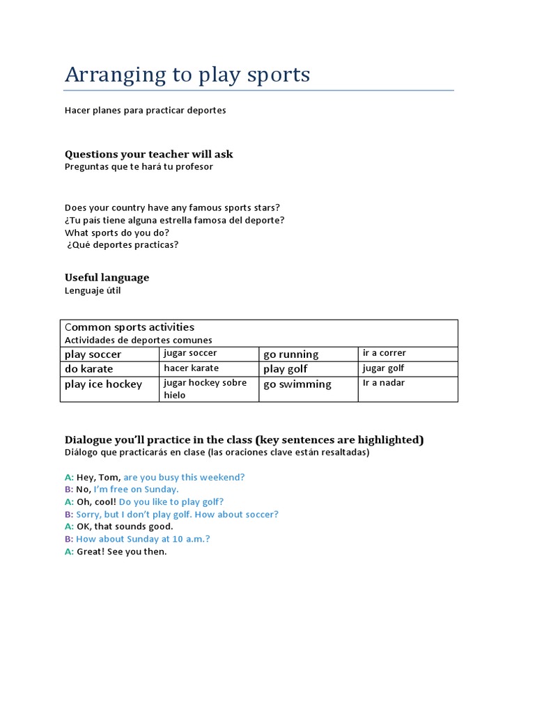 Sports Planning and Dialogue Practice | PDF | Sports & Recreation ...