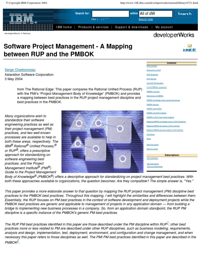 Software Project Management - A Mapping Between RUP and The PMBOK | PDF