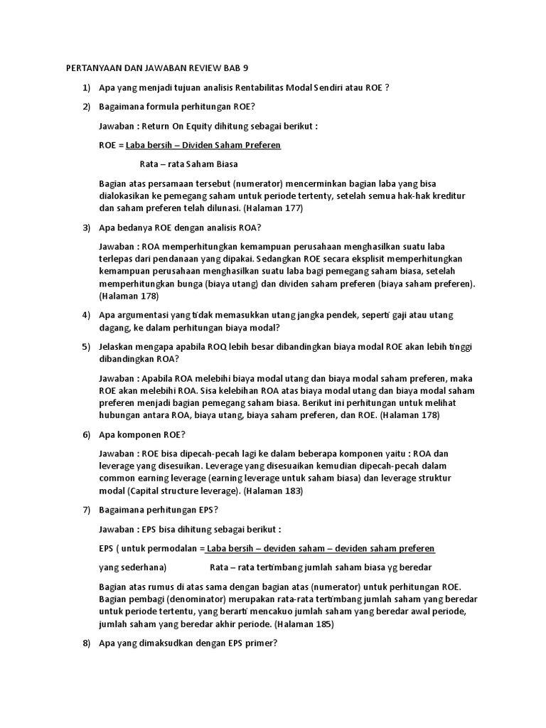 Jawaban Pertanyaan Review Bab 9