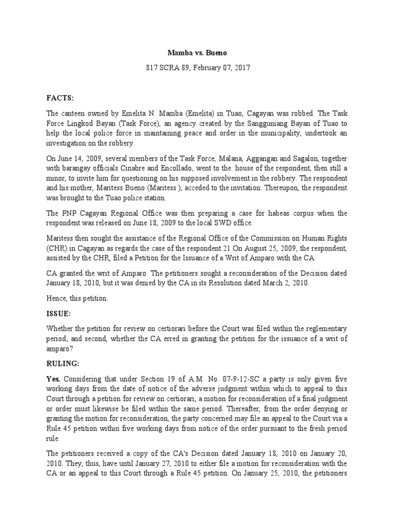 Mamba vs bueno pdf certiorari legal disputes