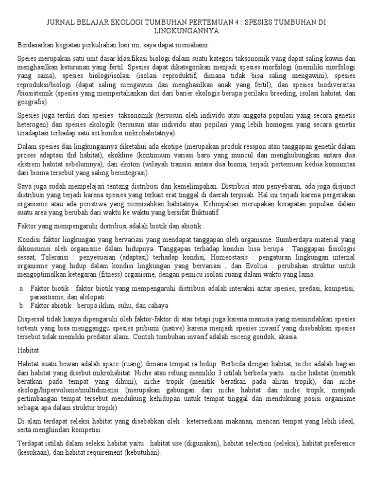 Tugas Spesies Dan Lingkungannya