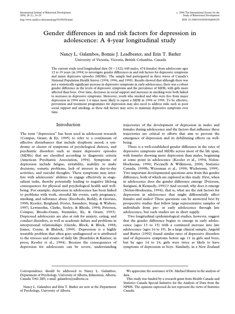 Gender Differences in Adolescent Depression | PDF | Major Depressive ...