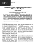 Evaluation of Ground Water Quality of Mubi Town In