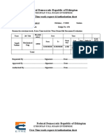 Federal Democratic Republic of Ethiopian: Over Time Work Request &authorization Sheet
