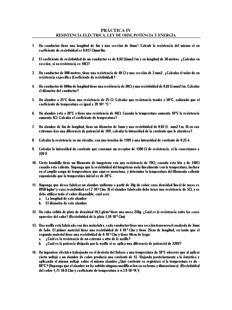 Práctica 4. Resistencia Eléctrica y Le y de Ohm | PDF | Resistencia ...