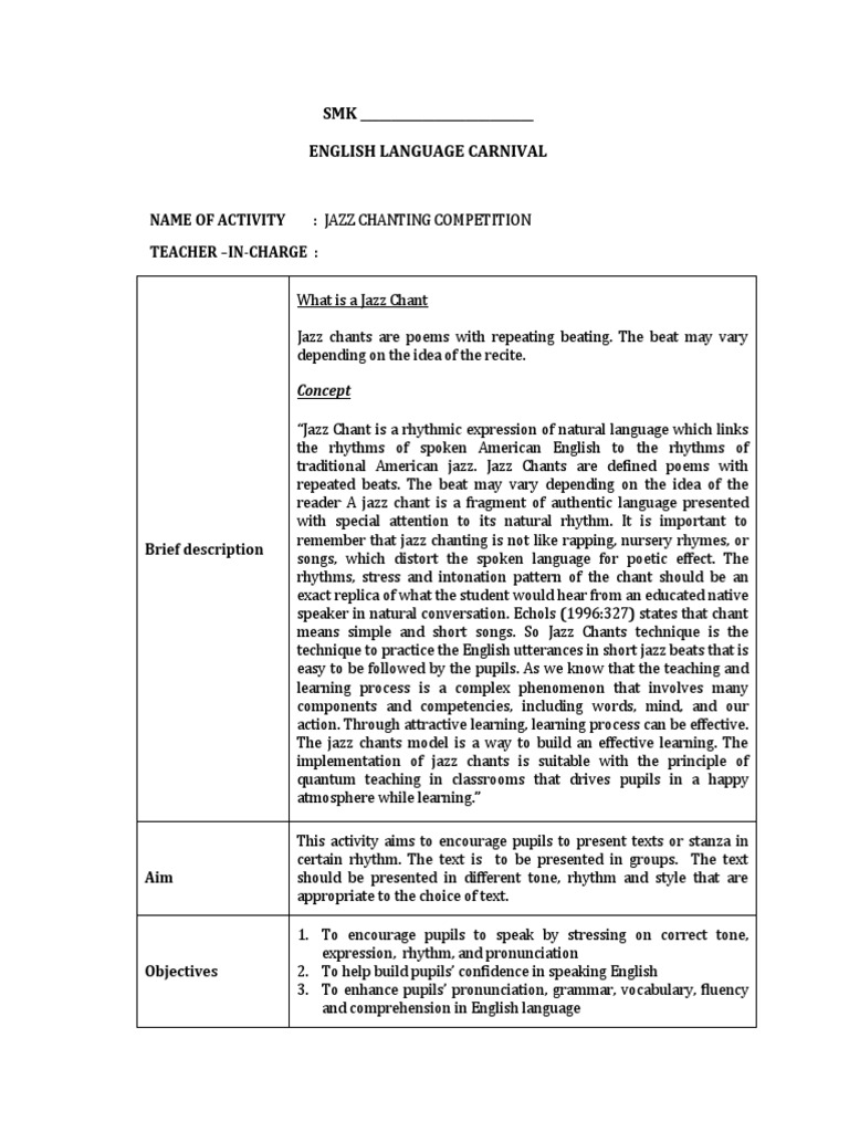 Jazz Chant Competition Guideline & Forms | PDF | Human Communication ...