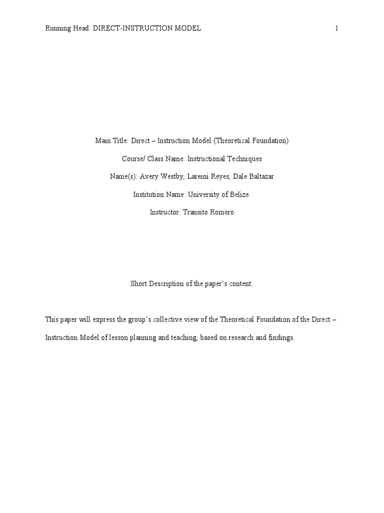 Direct Instruction Model Overview | PDF | Teachers | Action (Philosophy)