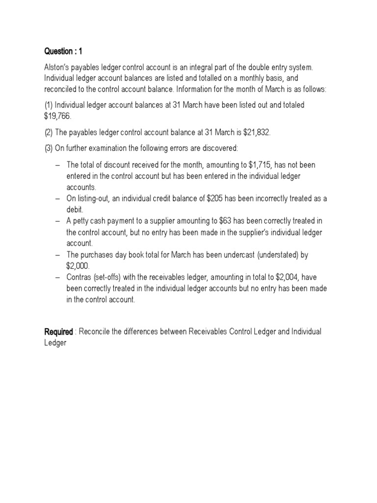 Extra Questions - Control Account | PDF | Debits And Credits ...