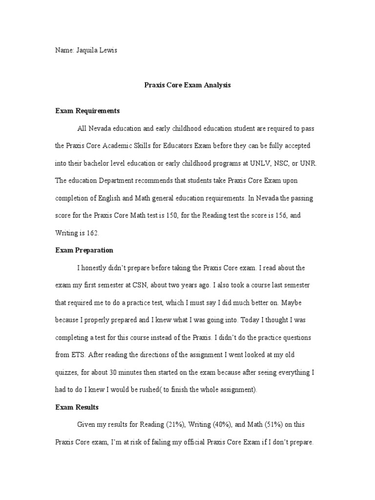 Praxis Core Exam Analysis PDF Early Childhood Education Test