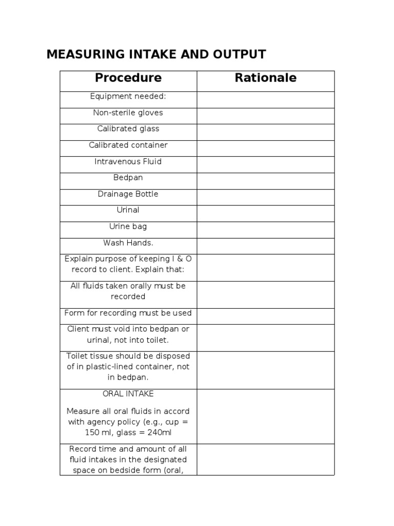 Measuring Intake and Output Procedure Rationale | PDF