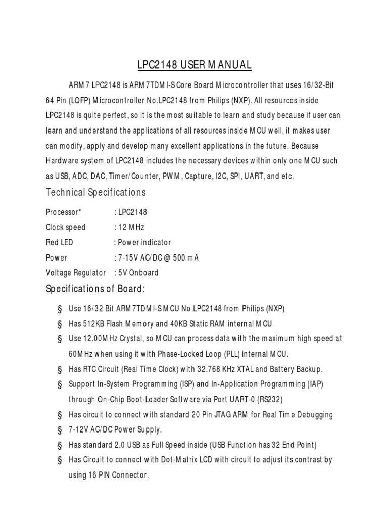 LPC2148 User Manual Overview | PDF | Microcontroller | Computer ...