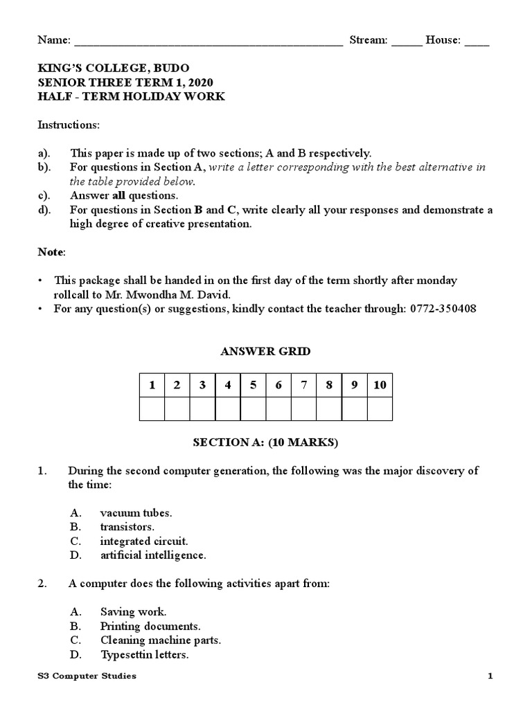 S3 Ict Paper One Pdf Pdf Computer Keyboard Computer Science