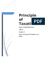 Principle of Taxation: Name: Amjad Mehmood Bba-V Section: C Topic: Summary of Chapter No: 3 Ethics