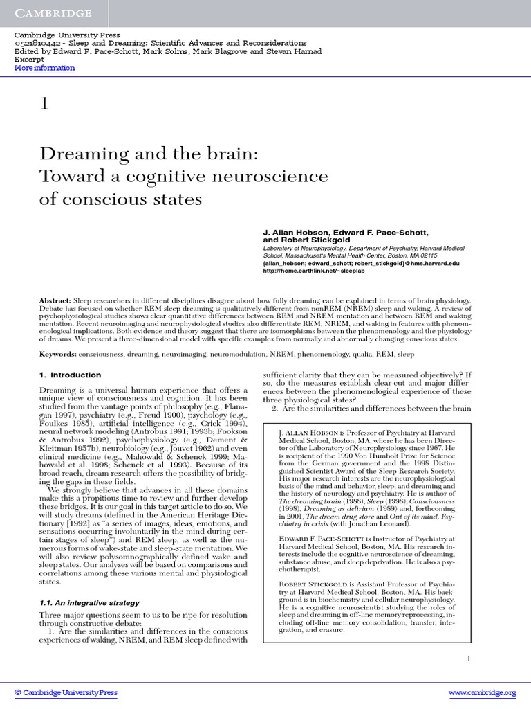 Dreaming and The Brain | PDF | Rapid Eye Movement Sleep | Dream