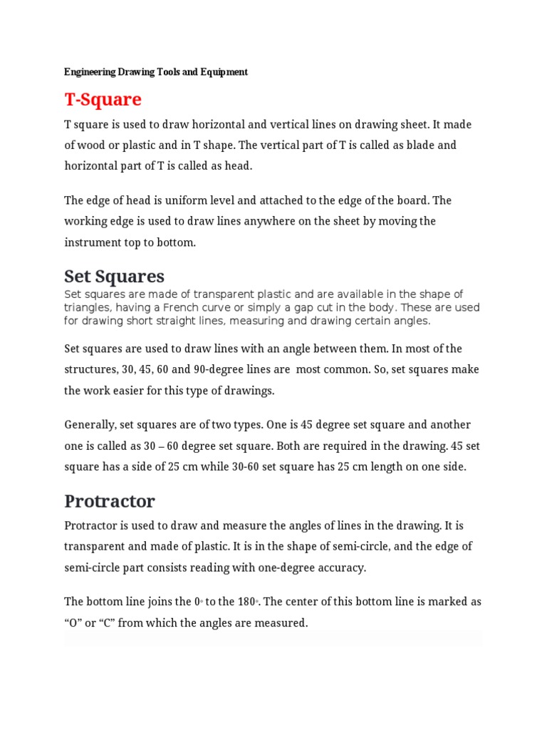 Engineering Drawing Tools and Equipment PDF Tools Geometry