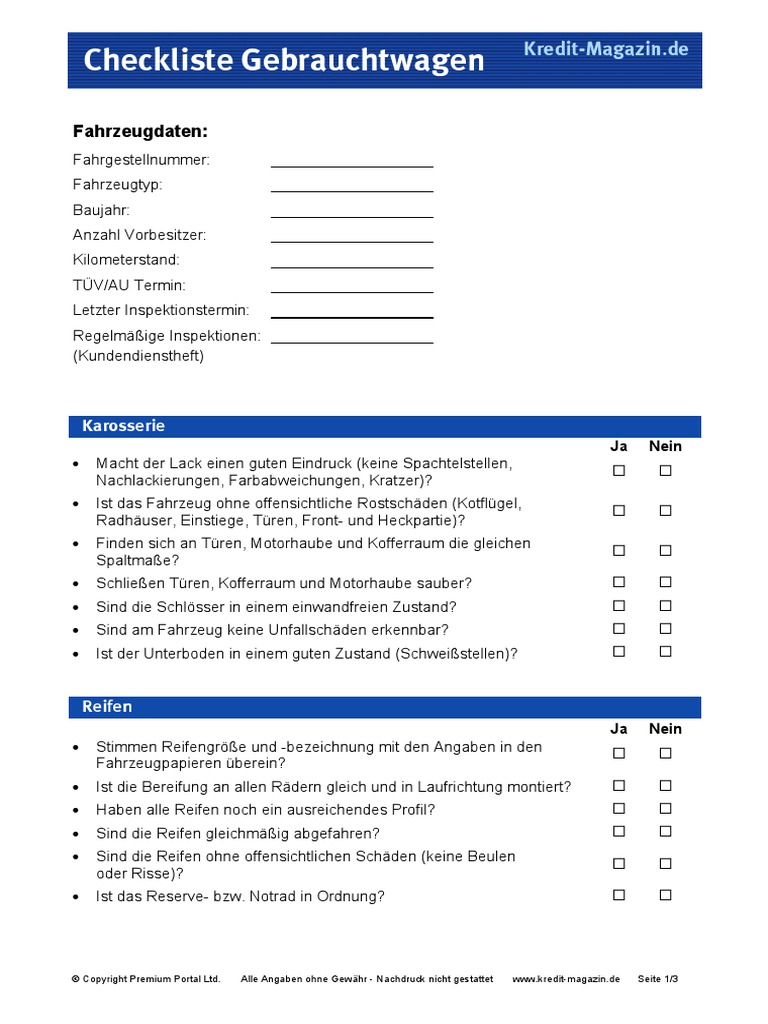 Gebrauchtwagen Checkliste | PDF