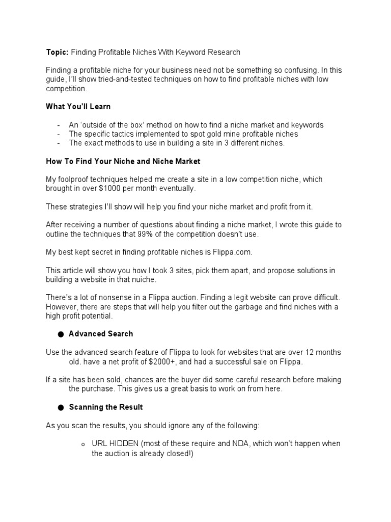 Profitable Niche Discovery Guide | PDF | Search Engine Optimization ...
