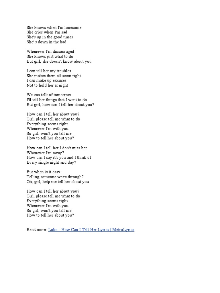 Lobo how can i tell her lyrics metrolyrics pdf