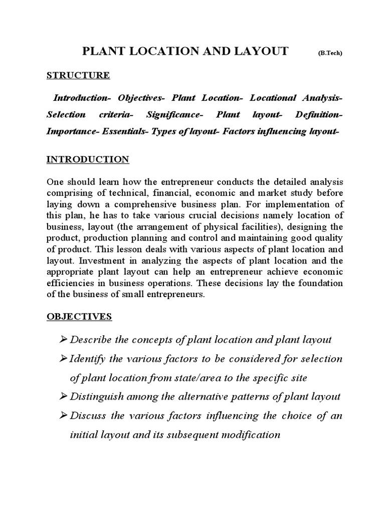 Plant Location and Layout for Entrepreneurs | PDF | Factory ...