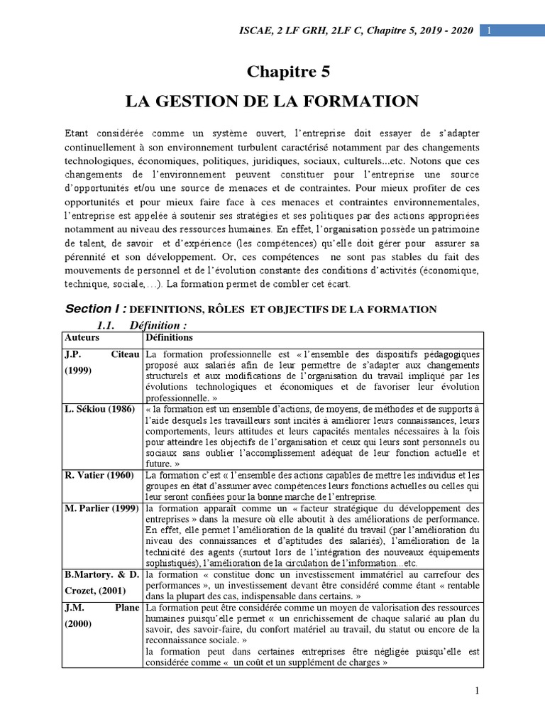 Définitions de la formation professionnelle | PDF | Gestion des ...