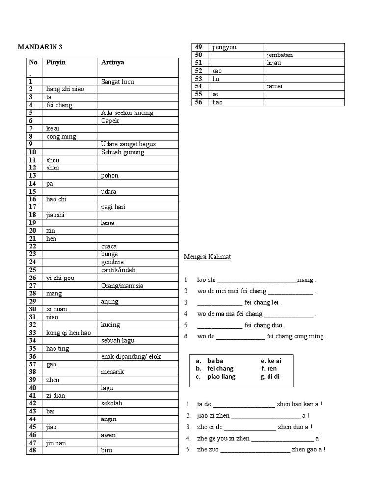Kosakata Dasar Bahasa Mandarin 3 | PDF