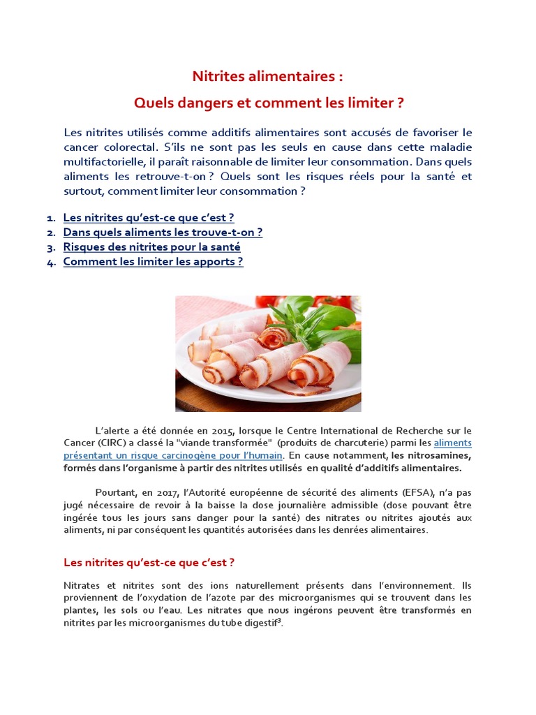 Les Nitrates Alimentaires – Nitrites, nitrates : recommandations ANSES ...