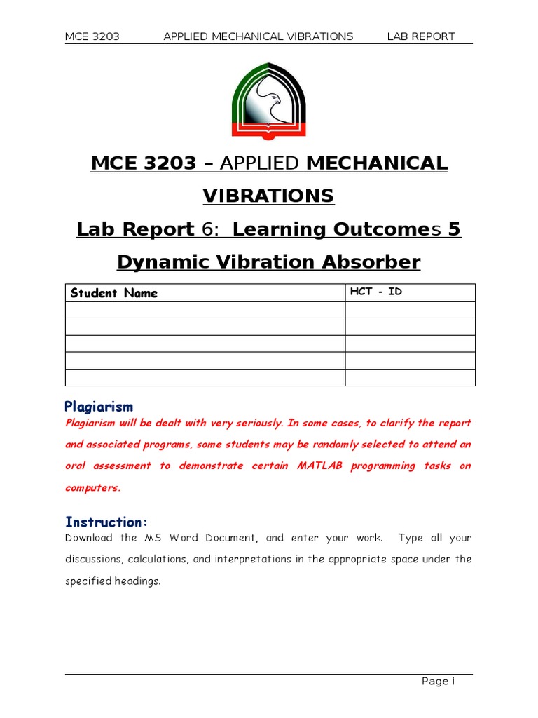 Lab Report6 Dynamic Vibration Absorber PDF Resonance Physics